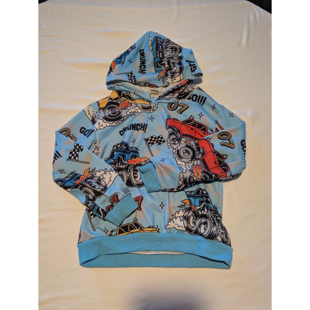 Kids Monster Truck Graphic Hoodie Light Blue All Over Print Sweatshirt Racing